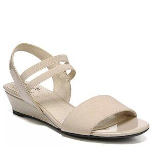 LifeStride Size 9M Wedge Sandals Open Toe Beige Elastic Comfort Straps Shoes